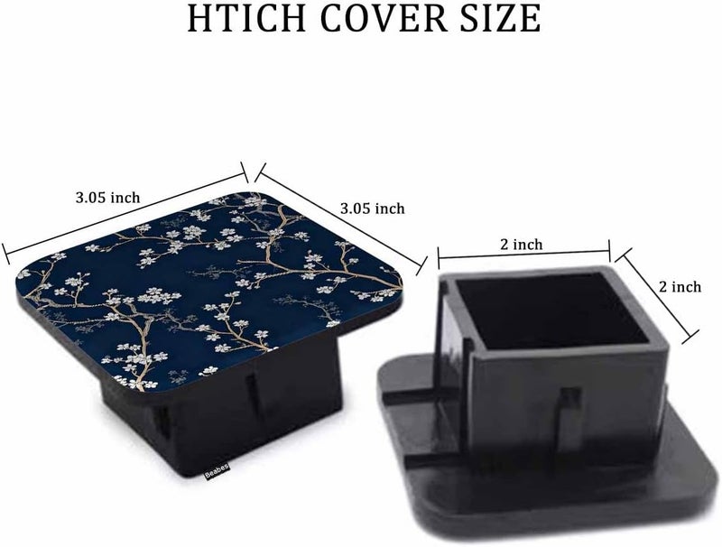 Beabes Trailer Hitch Cover Plug Cherry, Bloom Cherry Flower Tree Branch Trailer Hitch Cover Plug Cap Insert Fits 2" Receivers Black Receiver Tube Hitch Plug for RVs SUVs and Cars, Navy White - Image 2